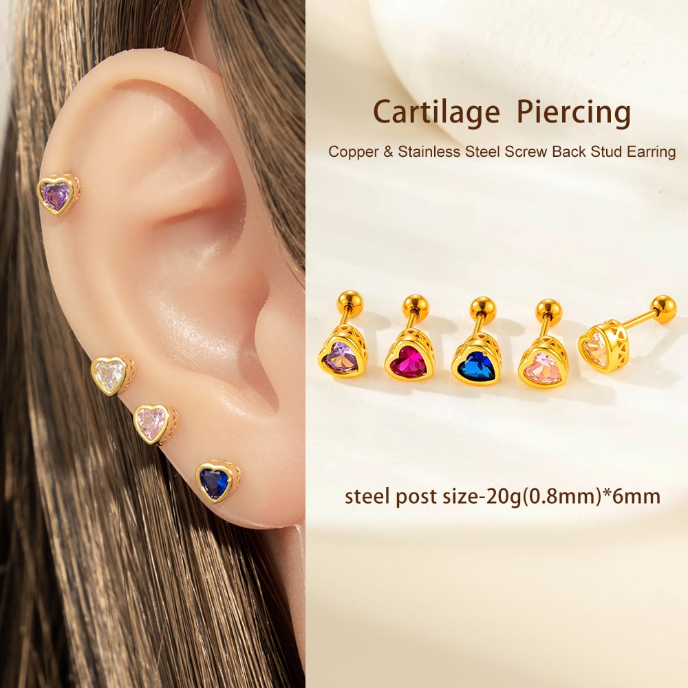 1 Piece Classic Heart Copper Zircon Women's Piercing Earrings Picture5