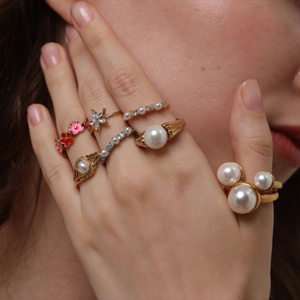 Simple Series Classic Geometric Stainless Steel Gold Color Ring Sets h5Picture3