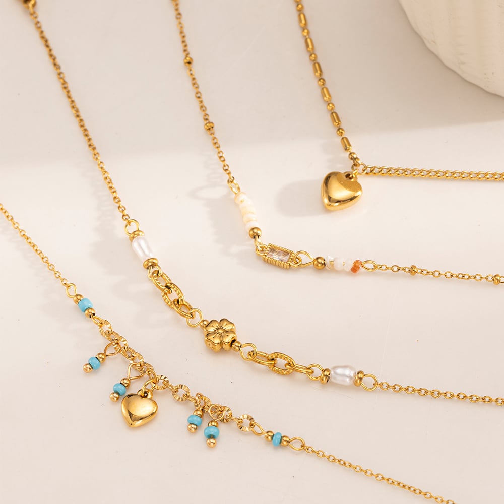 1 Stück einfaches Herz-Charm-Armband aus Edelstahl in Goldfarbe h5Bild2