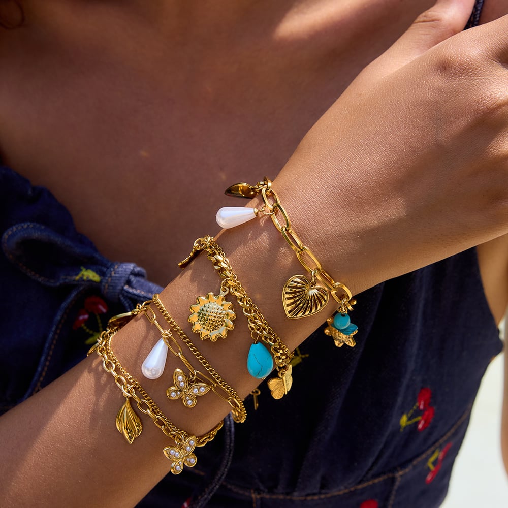 1 stuk vakantie hart roestvrij staal goudkleurige dames bedelarmbanden h5Afbeelding3