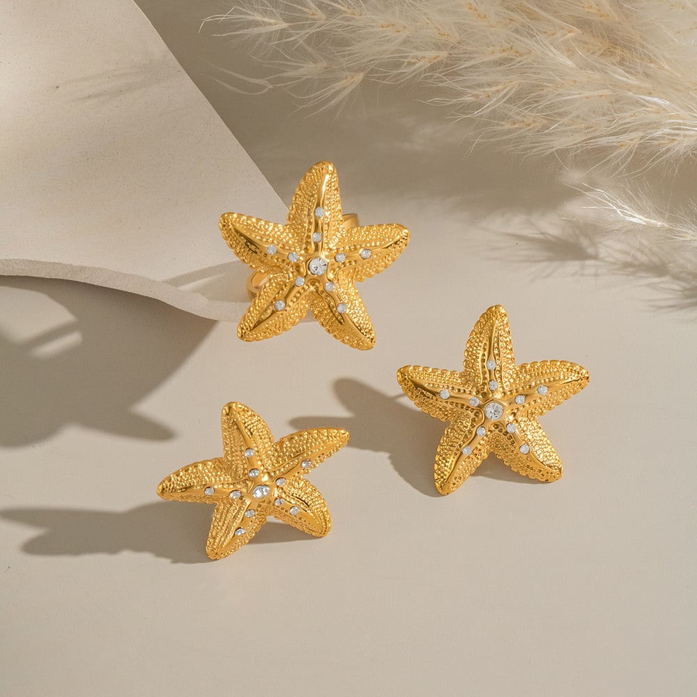 Starfish Stainless Steel Gold Color Earring Set h5Picture3