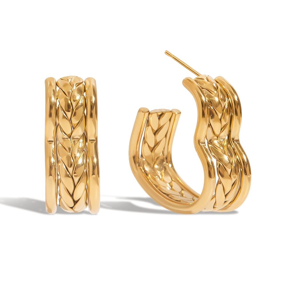 1 Pair Romantic Heart Stainless Steel Gold Color Women's Hoop Earrings