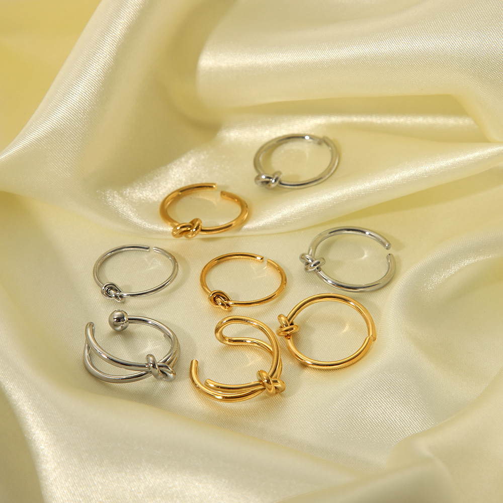 Bague réglable en acier inoxydable couleur or avec nœud simple, 1 pièce h5Image4