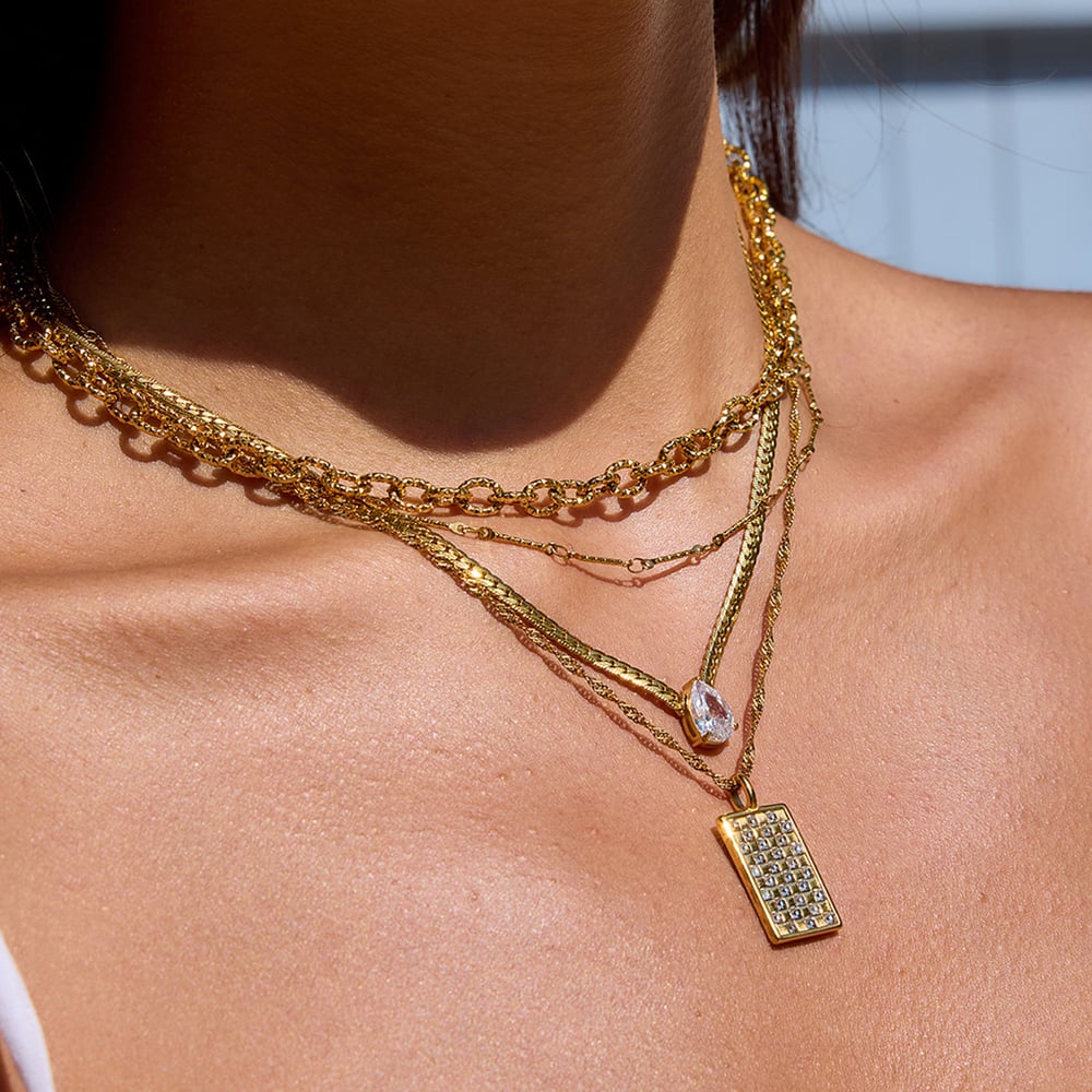 1 Piece Colorant Match Rectangular Stainless Steel Gold Color Women's Pendant Necklaces h5Picture4