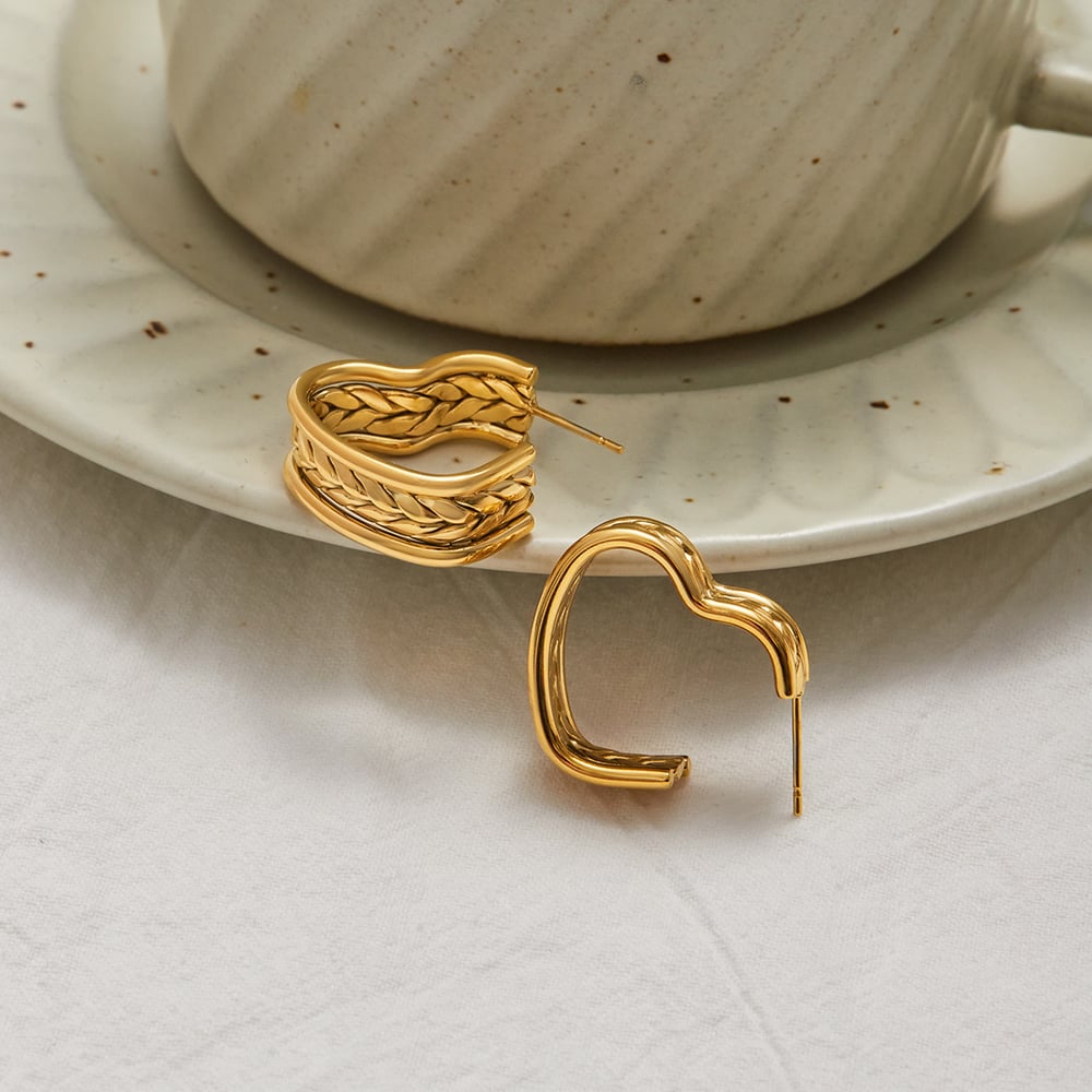 1 Pair Romantic Heart Stainless Steel Gold Color Women's Hoop Earrings h5Picture8