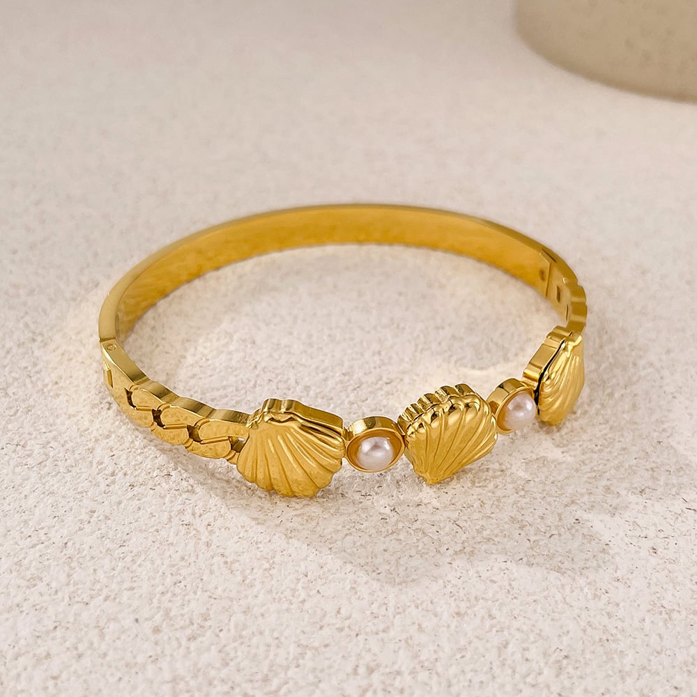Braccialetti da donna in acciaio inossidabile color oro con conchiglia, 1 pezzo h5Immagine3