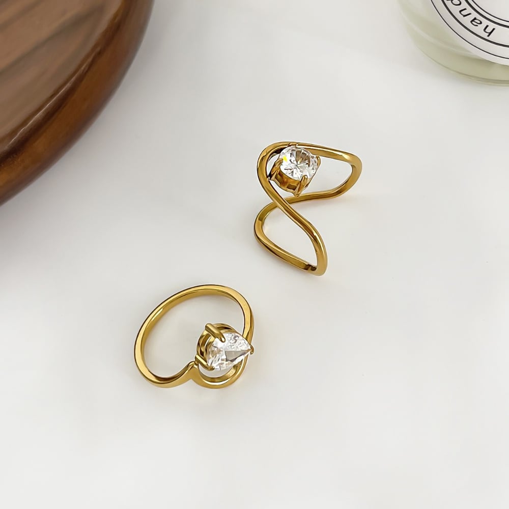 1 Piece Stainless Steel Gold Color Gemstone Ring h5Picture4