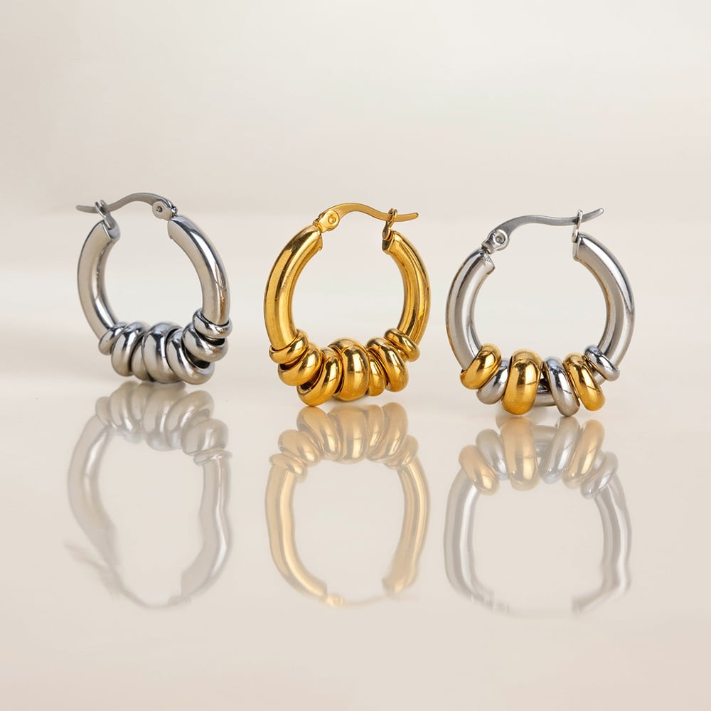 1 Pair Classic Mixed Color Stainless Steel Gold Color Women's Hoop Earrings h5Picture3