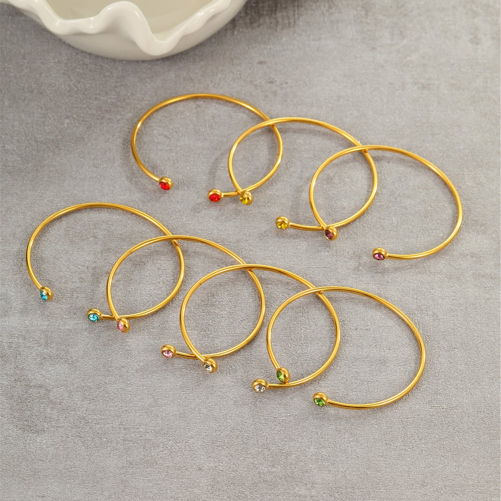 1 çift basit seri gk geometrik paslanmaz çelik altın rengi kadın manşet bilezikler Resim2