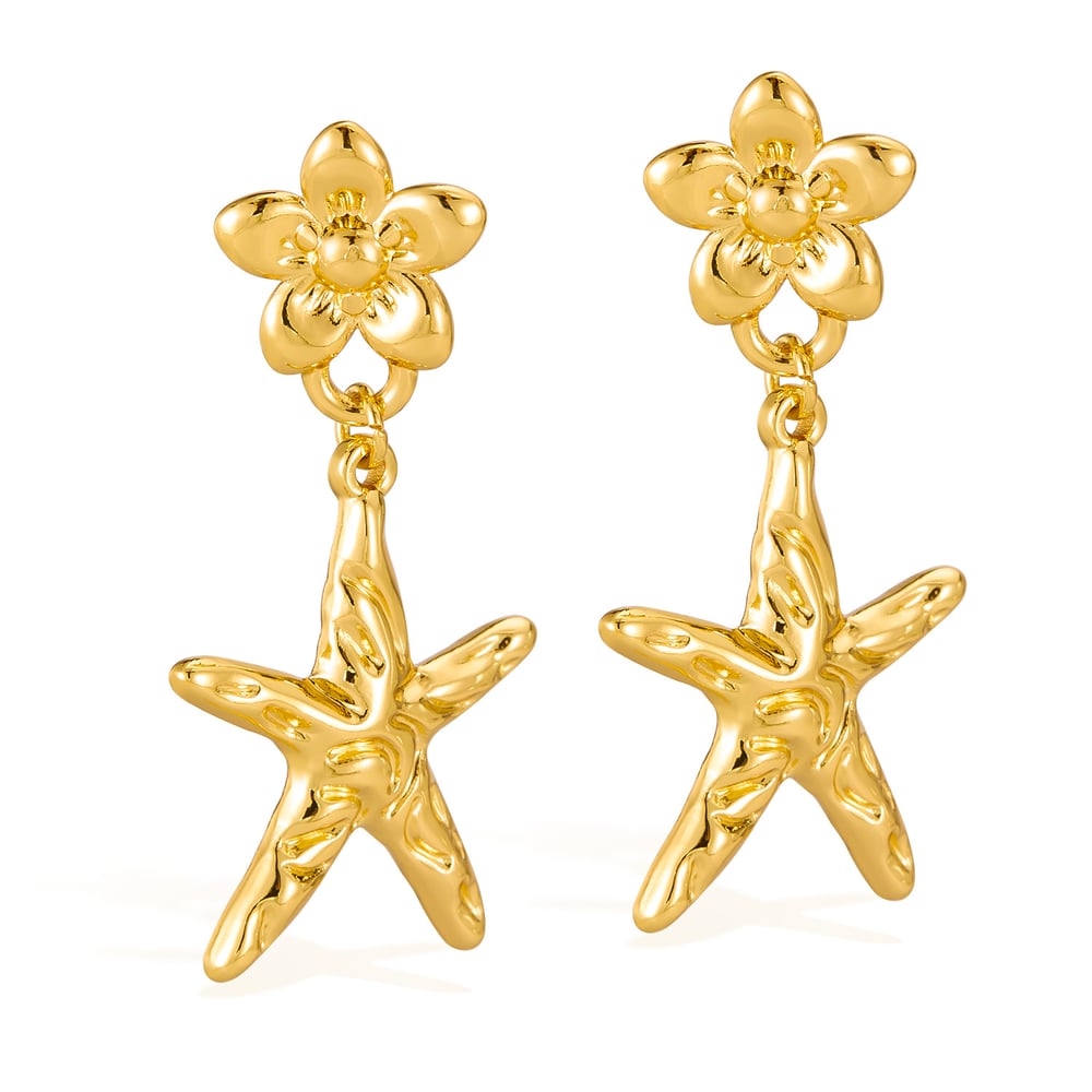 1 paio di orecchini pendenti da donna in acciaio inossidabile color oro a forma di stella marina 