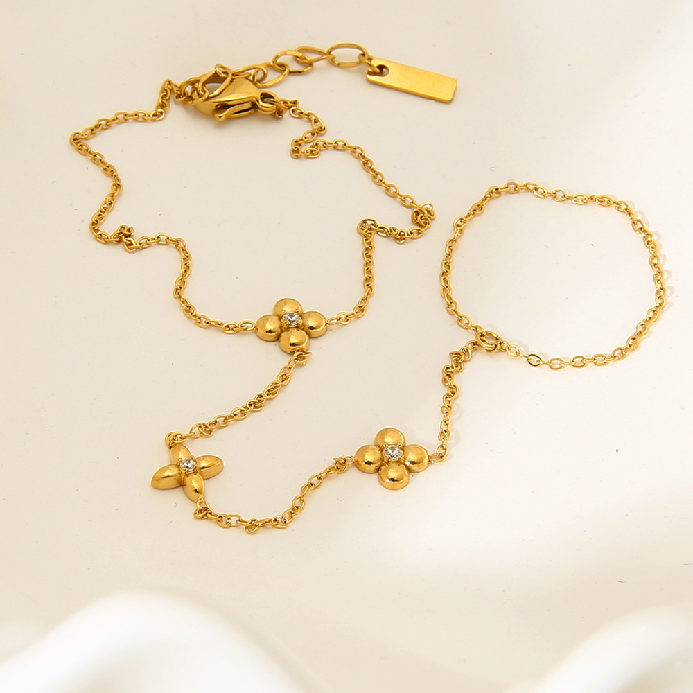 1 Piece Flower Stainless Steel Gold Color Finger-connected Bracelet h5Picture4