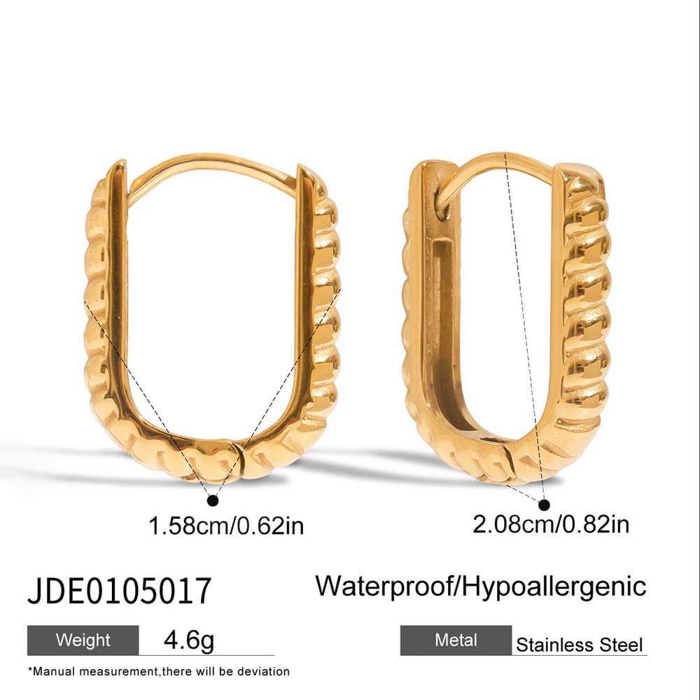 1 Pair Rectangular Stainless Steel Gold Color Women's Hoop Earrings h5Picture2