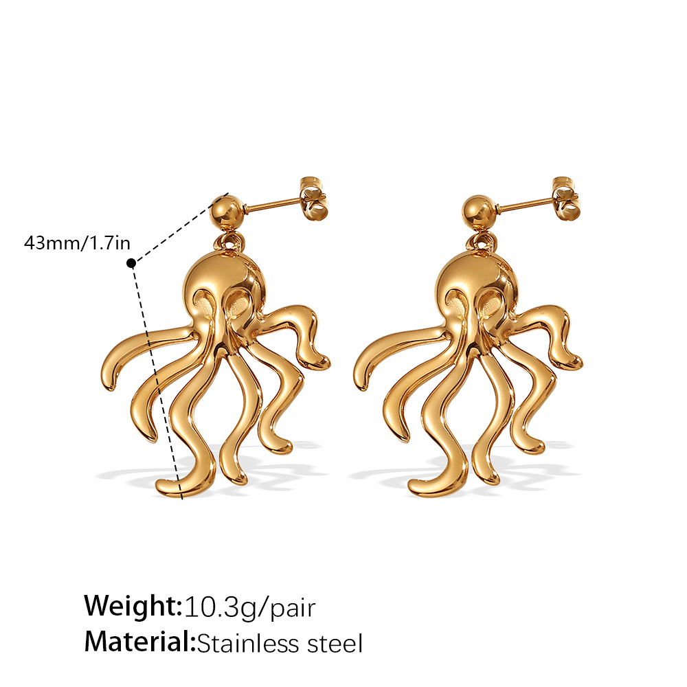 Octopus Stainless Steel Gold Color Drop Earrings