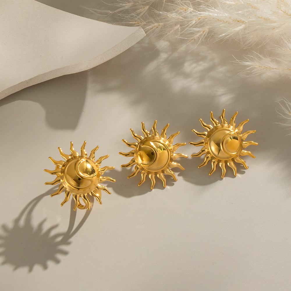 Sun Stainless Steel Gold Color Earring Set h5Picture3