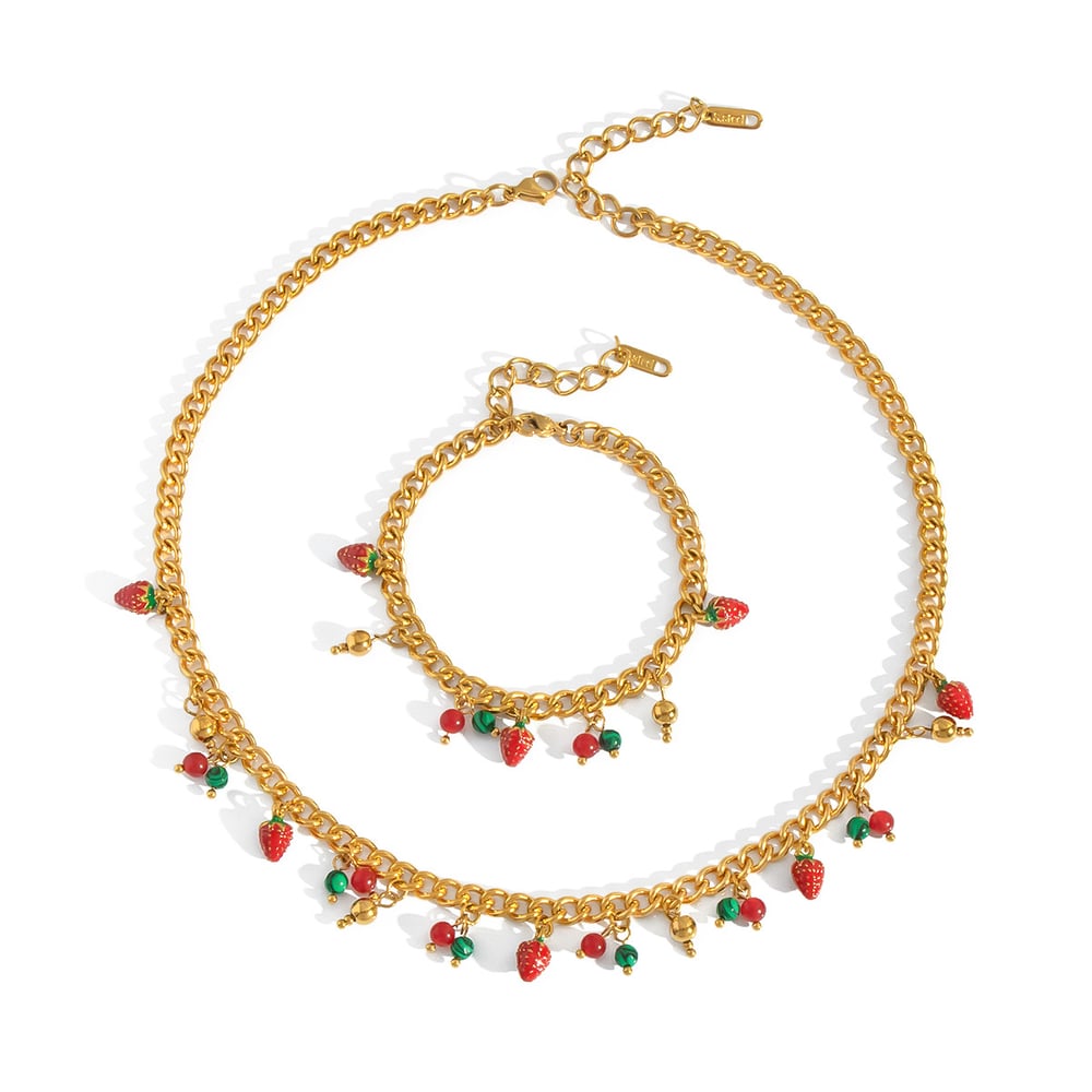 1 Piece Sweet Strawberry Stainless Steel Gold Color Pendant Necklaces h5Picture5