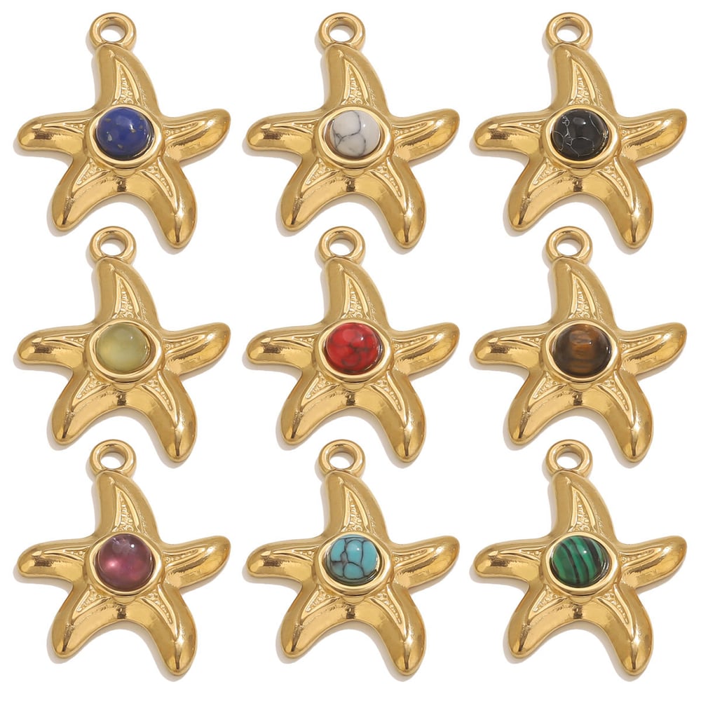 1 pezzo fai da te ciondolo a forma di stella marina in pietra naturale in acciaio inossidabile da donna Immagine2