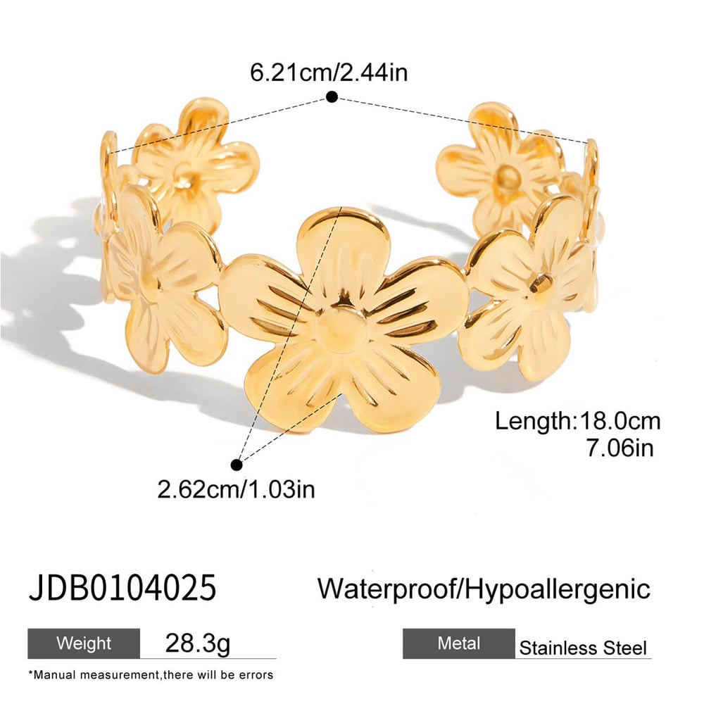 1 Piece Personality Flower Stainless Steel Gold Color Women's Bangles h5Picture2