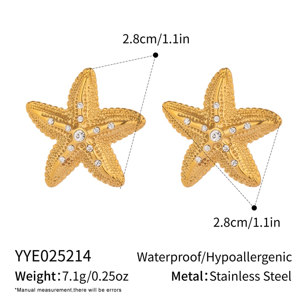 Starfish Stainless Steel Gold Color Earring Set