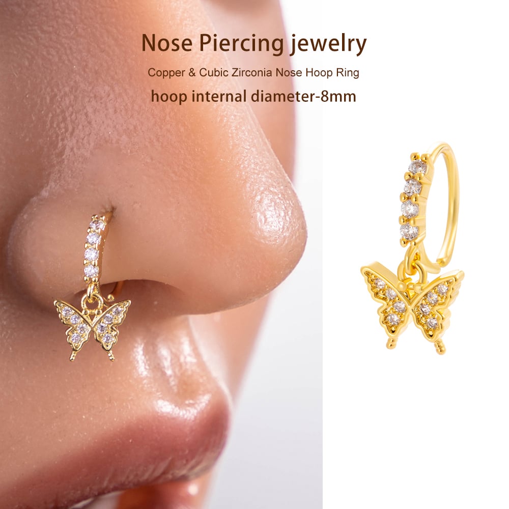 1 Piece Butterfly Copper Gold Color Zircon  Nose Stud Picture4