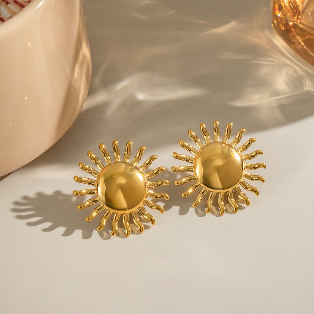 1 Pair Sun Stainless Steel Gold Color Stud Earrings h5Picture3