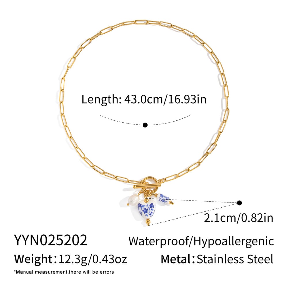 1 Piece Ceramic Flower Stainless Steel Gold Color Pendant Necklace 