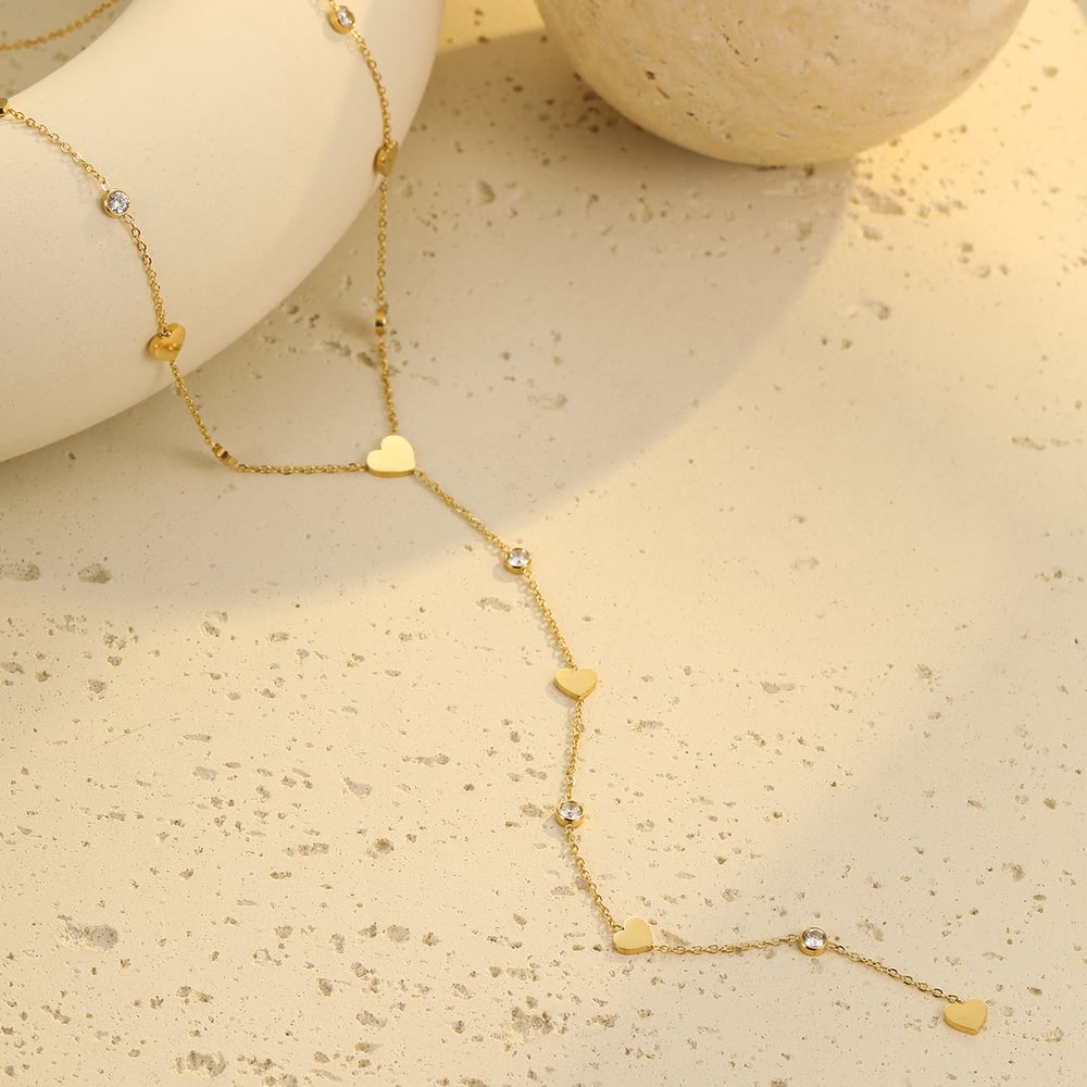 Collane a catena da donna in acciaio inossidabile color oro con motivo a cuore dolce h5Immagine2