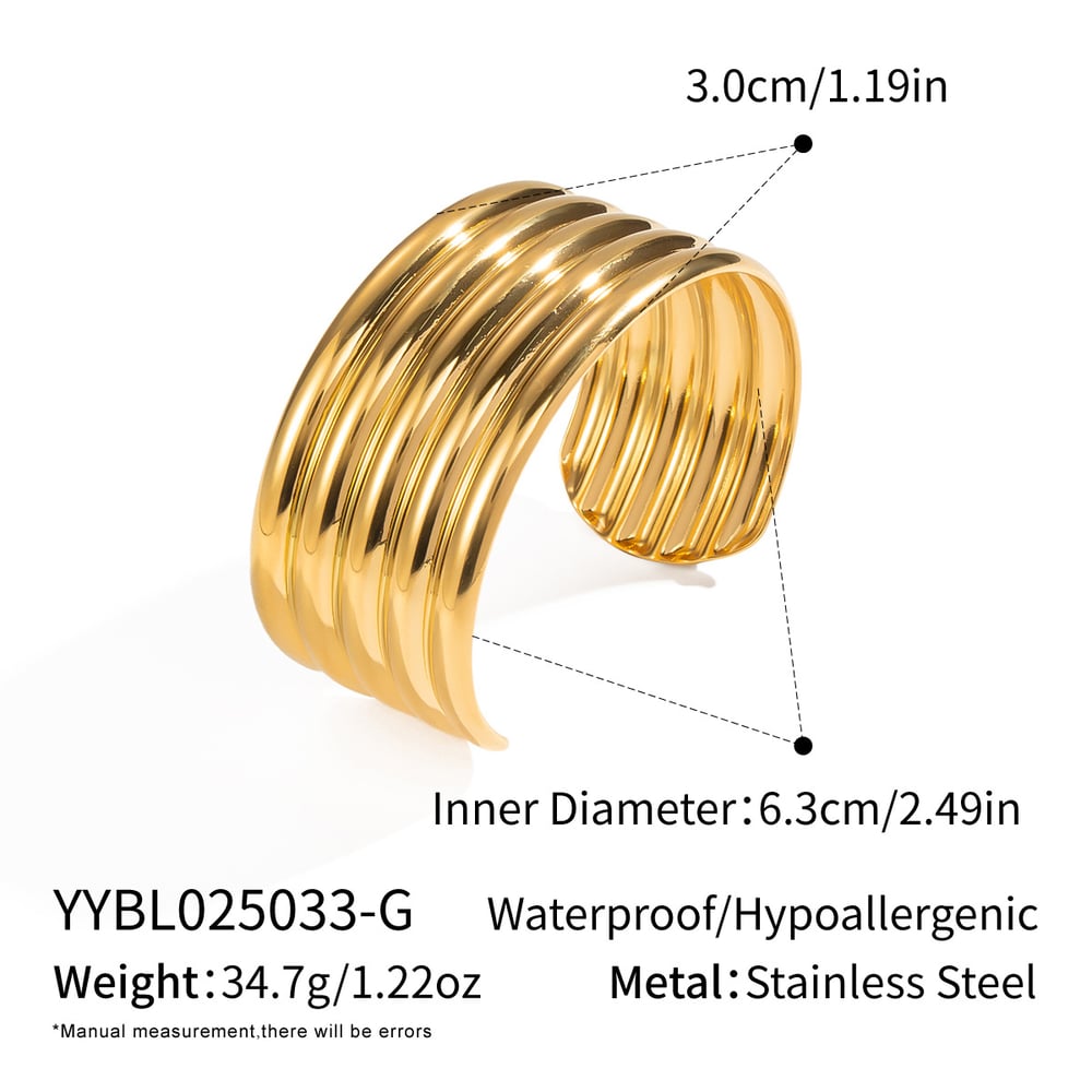 1 Piece Stripe Stainless Steel Gold Color Cuff Bracelet