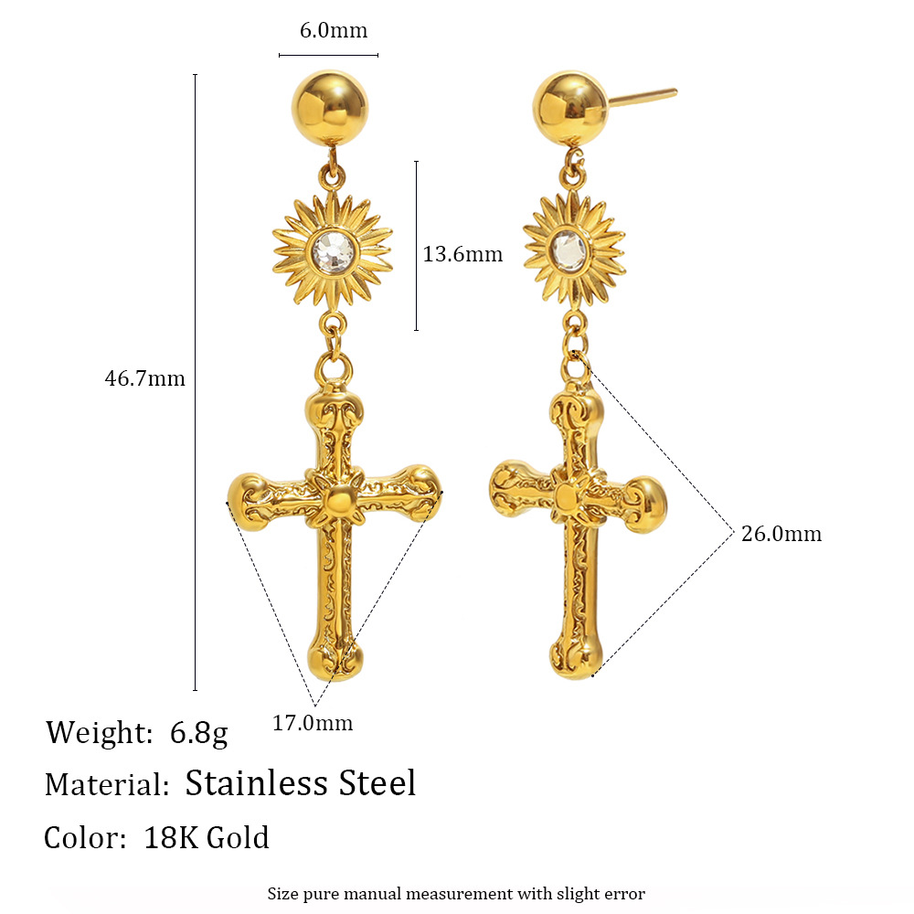 1 par de pendientes colgantes de acero inoxidable con forma de cruz clásica de serie simple para mujer h5Imagen4
