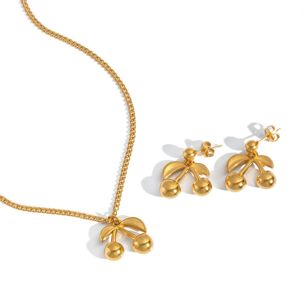 Cute Cherry Stainless Steel Gold Color Pendant Necklaces h5Picture5