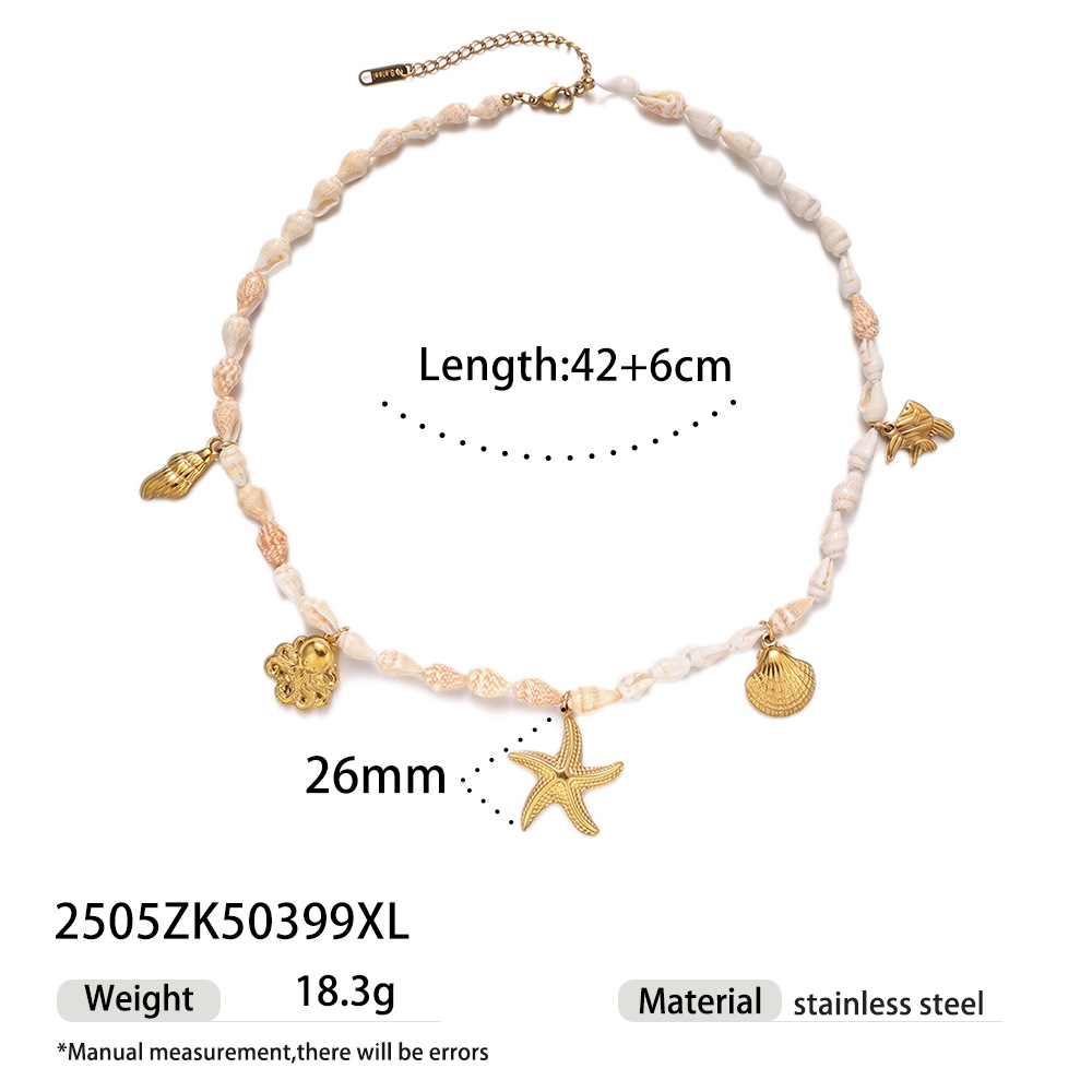 1 Stück Halsketten mit Muschelperlen aus Edelstahl in Goldfarbe