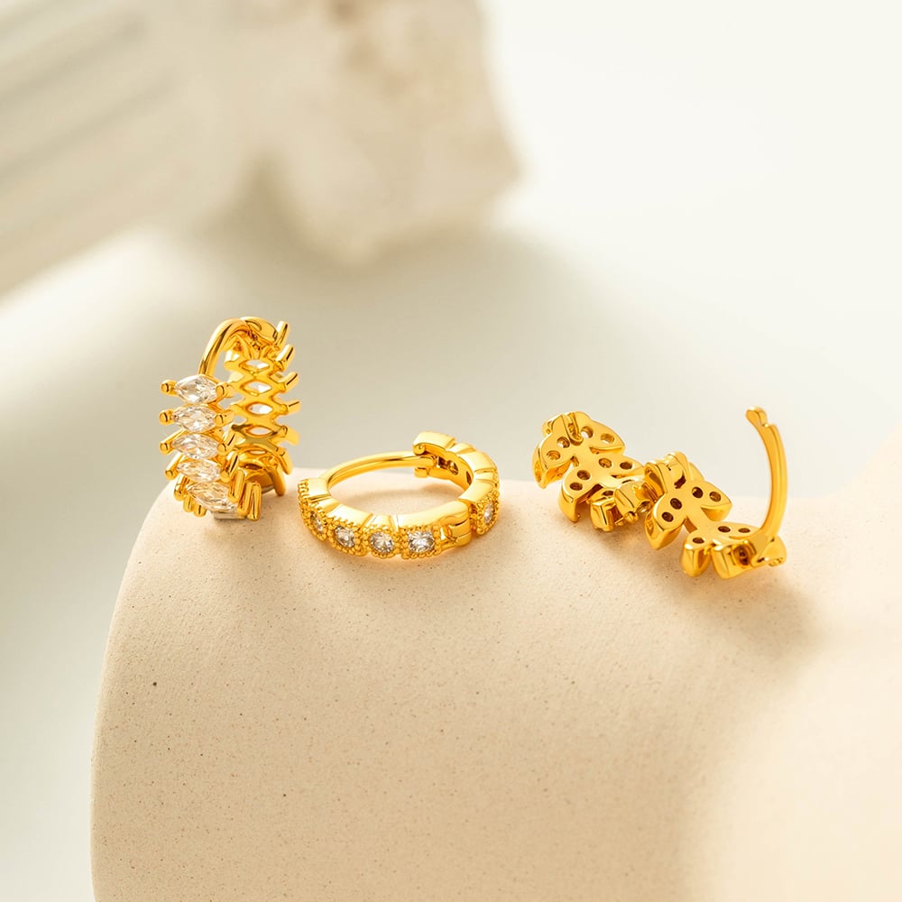 1 Piece Exquisite Copper Gold Color Zircon Women's Hoop Earrings Picture3