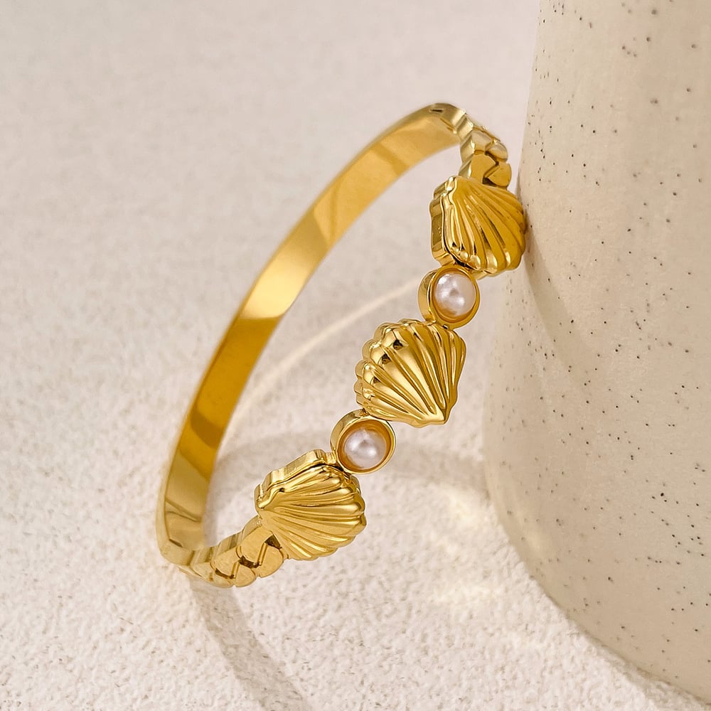 Braccialetti da donna in acciaio inossidabile color oro con conchiglia, 1 pezzo h5Immagine5