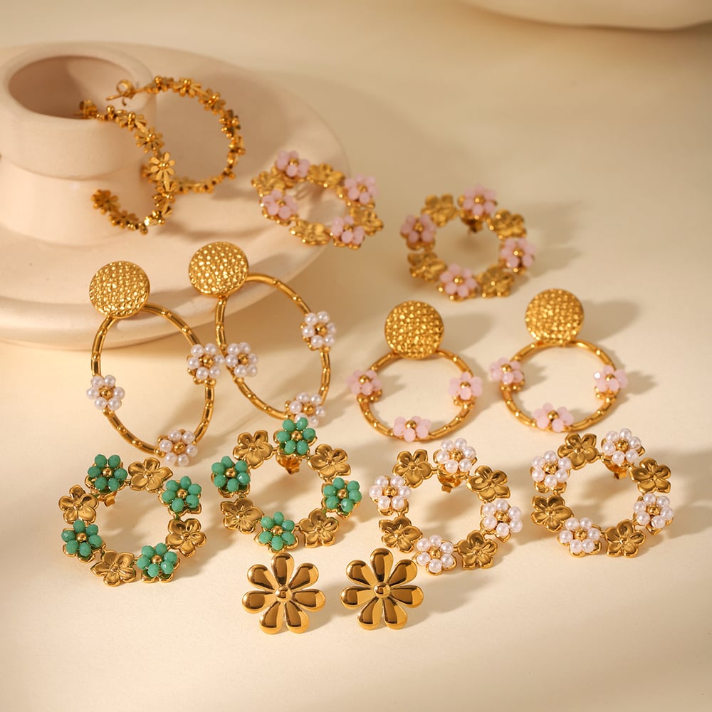 Einfache tägliche Blume Edelstahl Gold Farbe Damen Ohrstecker Bild6