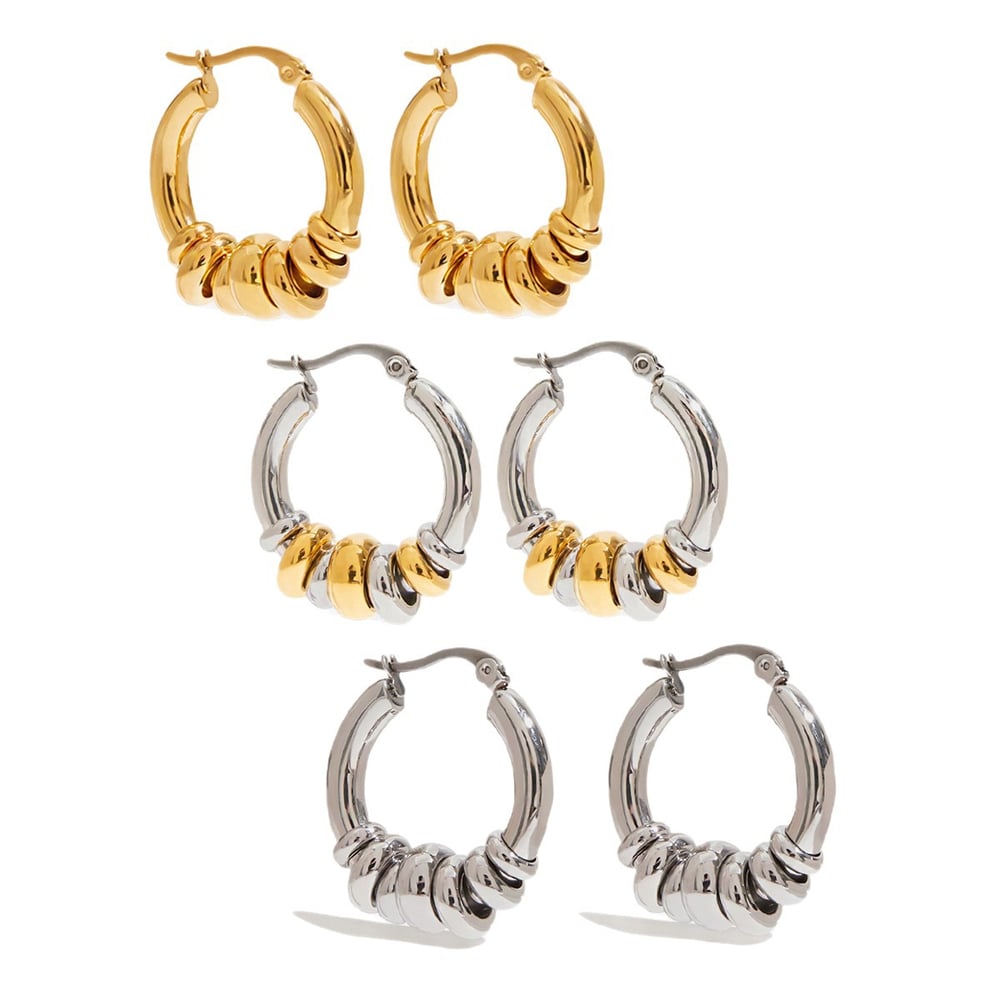 1 Pair Classic Mixed Color Stainless Steel Gold Color Women's Hoop Earrings h5Picture9