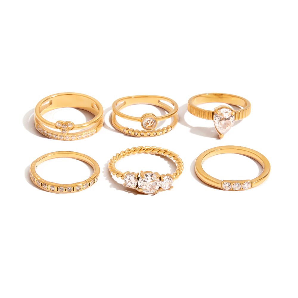 1 Piece Droplet Stainless Steel Gold Color Women's Gemstone Rings h5Picture9