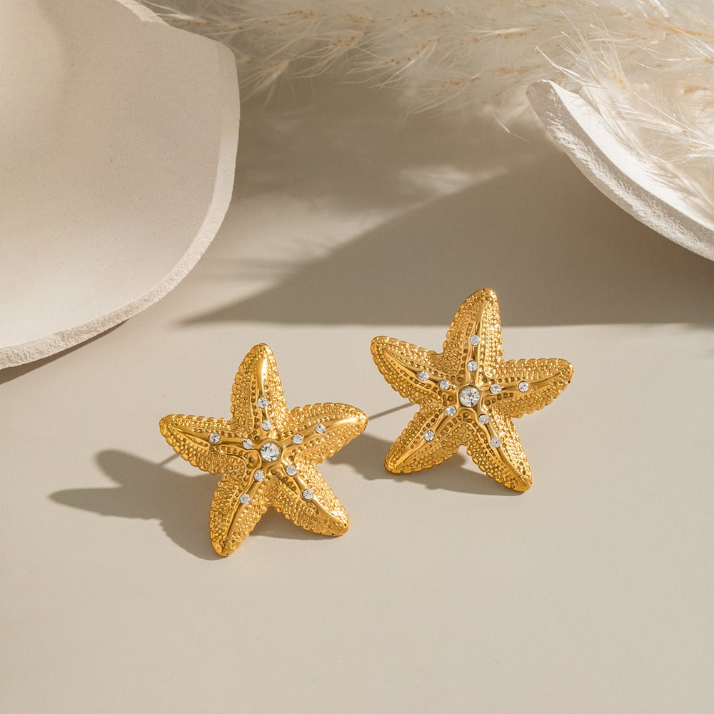 Starfish Stainless Steel Gold Color Earring Set h5Picture4