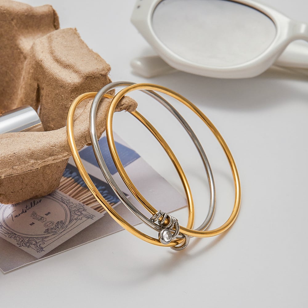 1 Piece Simple Three Layer Circle Stainless Steel Gold Color Women's Bangles Picture4