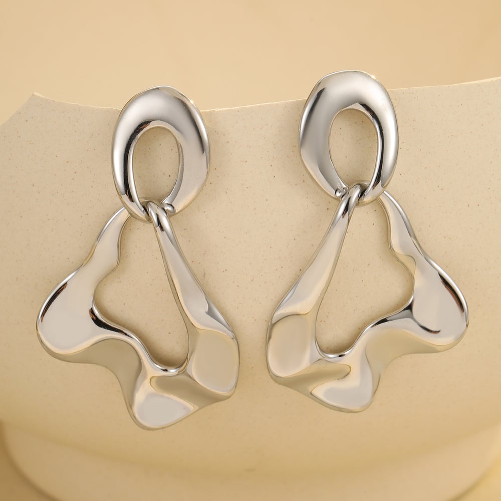 Zarif Geometrik Paslanmaz Çelik Altın Rengi Kadın Sarkan Küpe Resim4