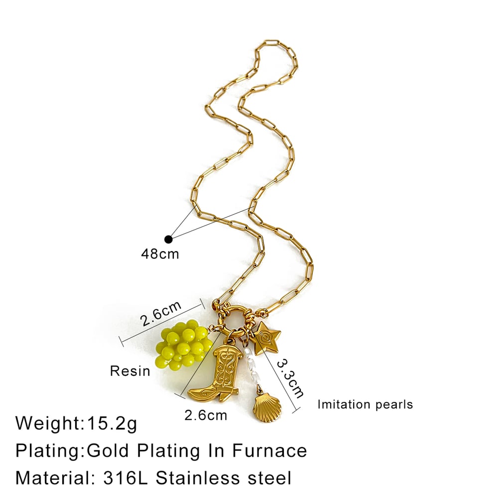 1 Piece Grape Stainless Steel Gold Color Pendant Necklace h5Picture2