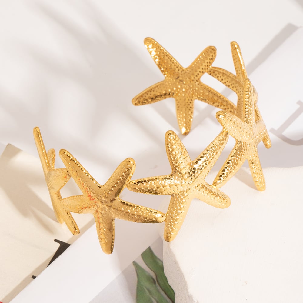 1 Piece Starfish Stainless Steel Gold Color Bangles h5Picture2