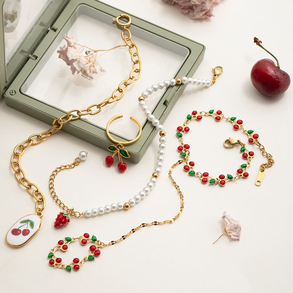 1 bracelet à breloques pour femme en acier inoxydable couleur or, motif fruits mignons et vifs h5Image5