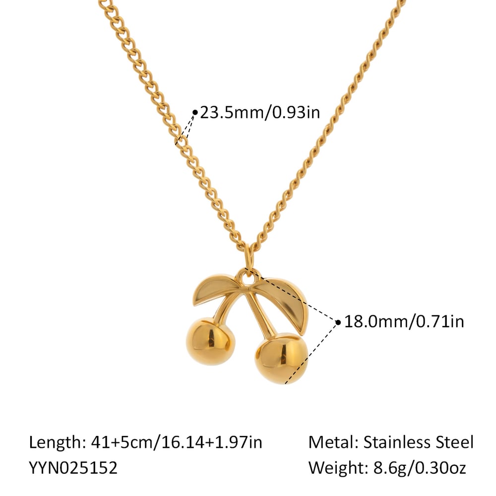 Cute Cherry Stainless Steel Gold Color Pendant Necklaces
