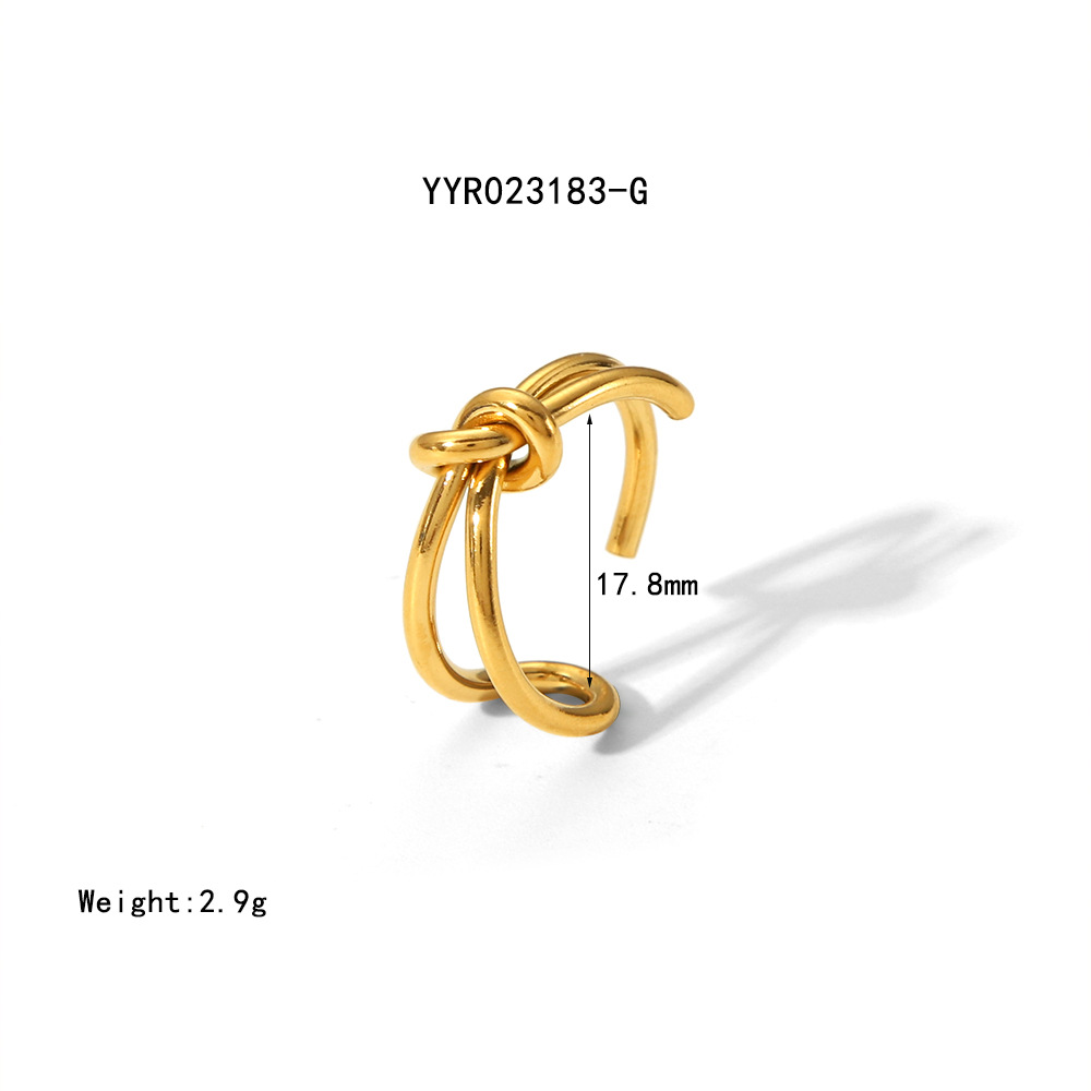 Bague réglable en acier inoxydable couleur or avec nœud simple, 1 pièce