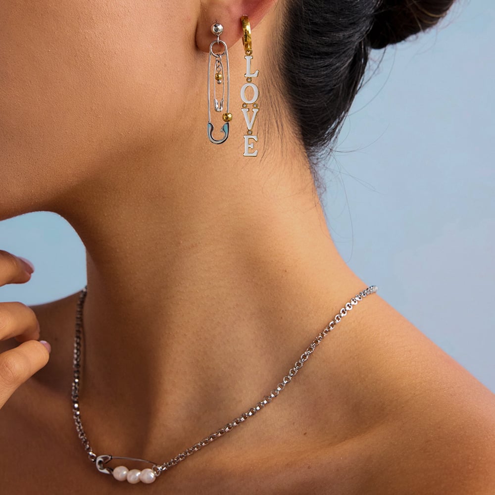 1 Pair Romantic Series Sweet LOVE Letter Stainless Steel Gold Color Women's Drop Earrings h5Picture4