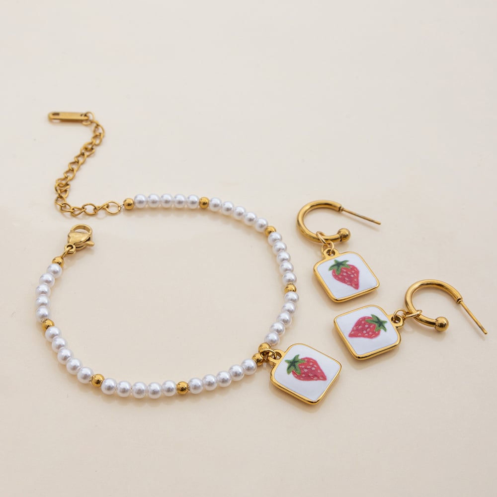 1 Pair Natural Cherry Stainless Steel Gold Color Women's Pendant Necklaces h5Picture6