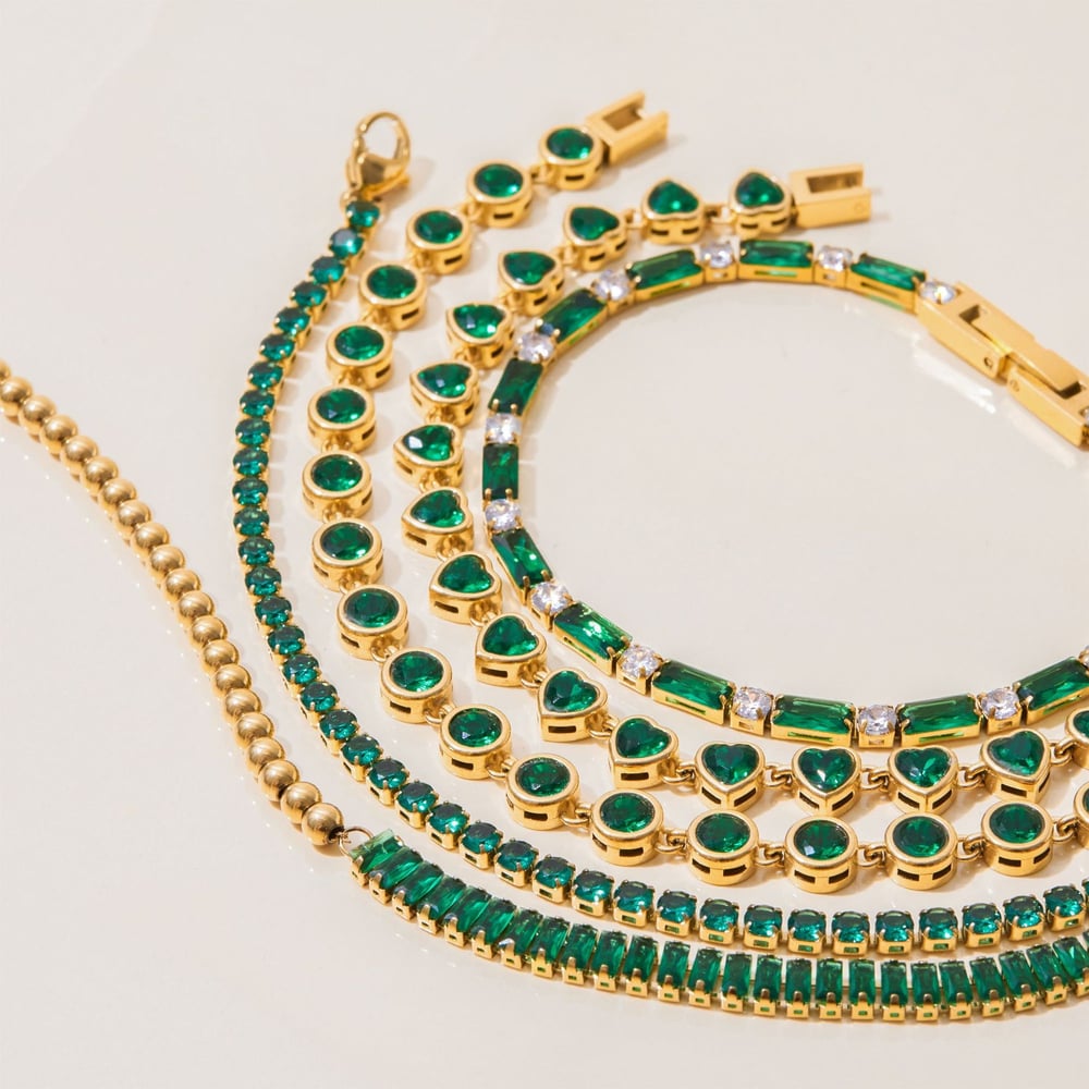 1 Piece Luxurious Series Retro Green Stainless Steel Gold Color Women's Chain Bracelets Picture4