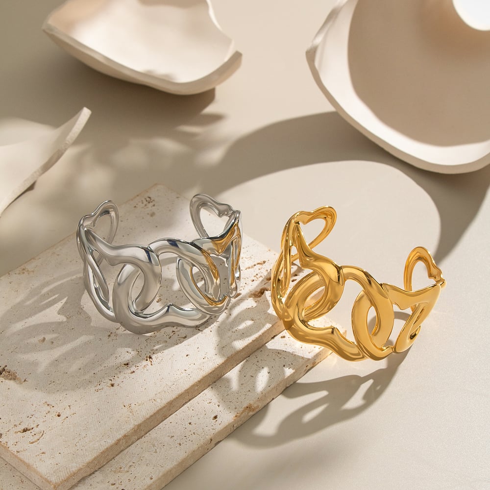 1 Piece Heart Stainless Steel Gold Color Cuff Bracelet h5Picture2