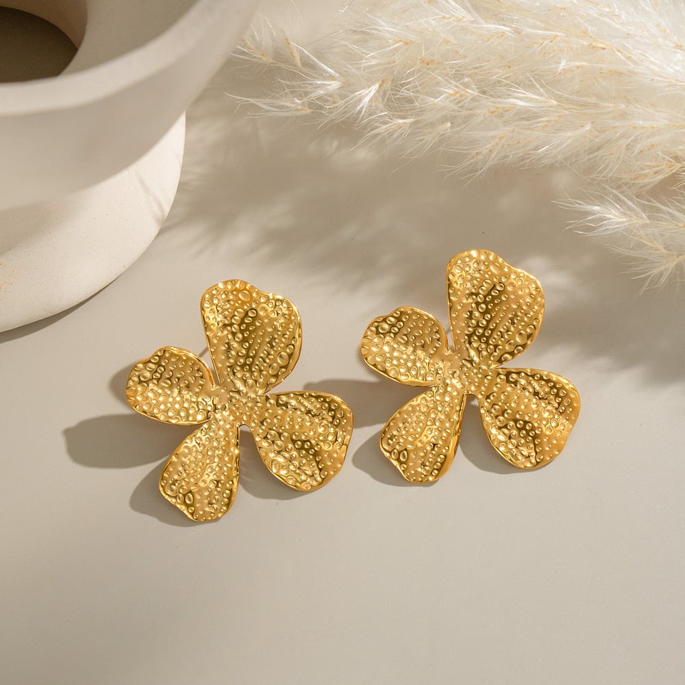 Flower Stainless Steel Gold Color Earring Set h5Picture4