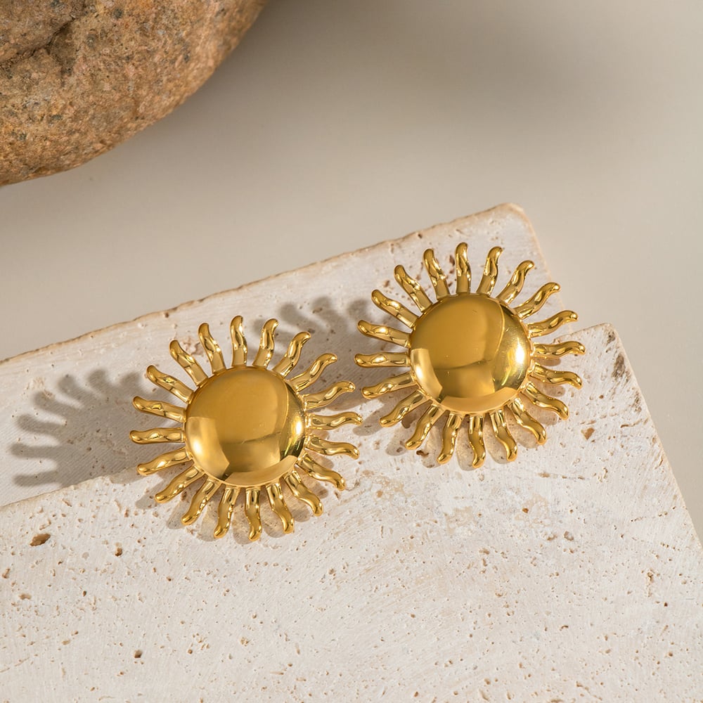 1 Pair Sun Stainless Steel Gold Color Stud Earrings h5Picture4