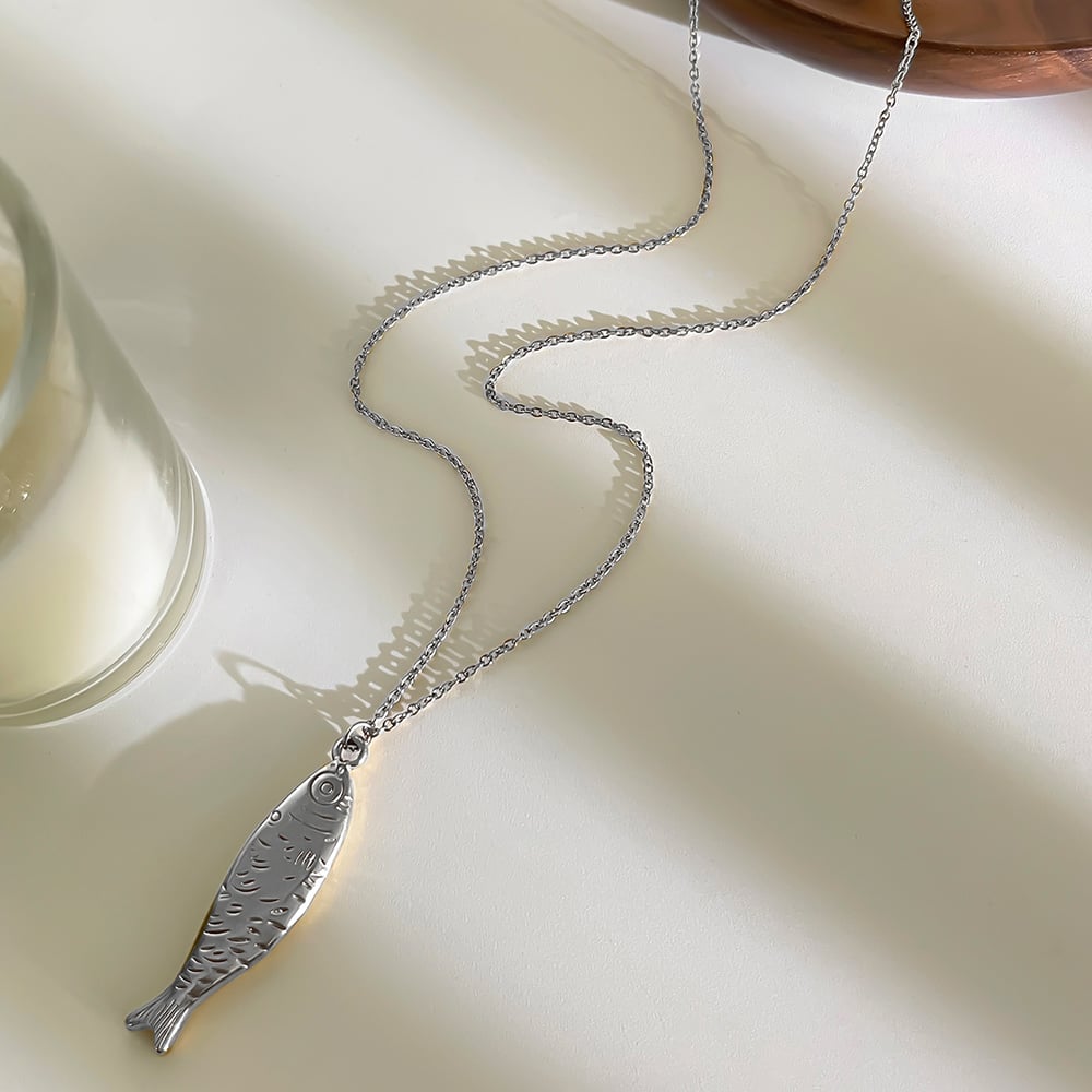 1 Piece Stainless Steel Fish Gold Color Pendant Necklace h5Picture5